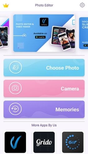 Photo Editor App Home Page